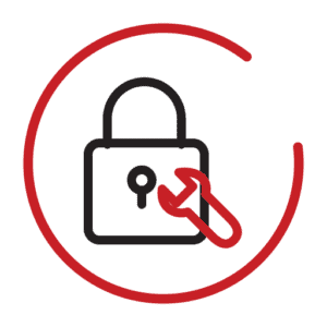 Padlock and spanner icon representing lock repairs and replacements
