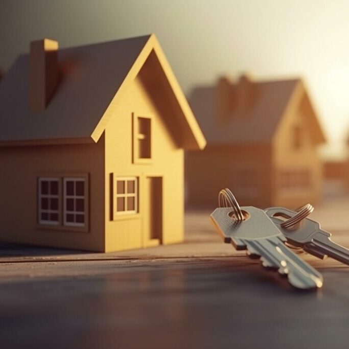 3d render of house and keys, real estate concept. Generative AI