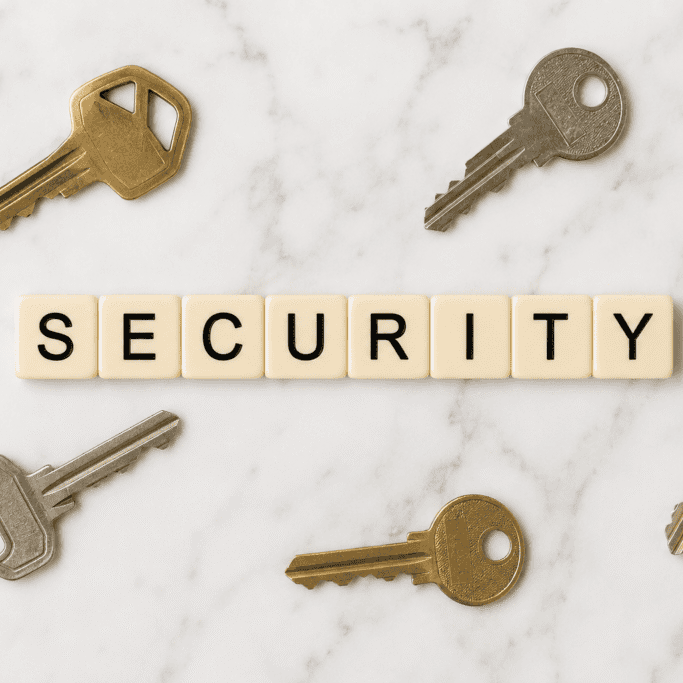 Locksmith security concept with house keys showing how to avoid locksmith scams in Essex
